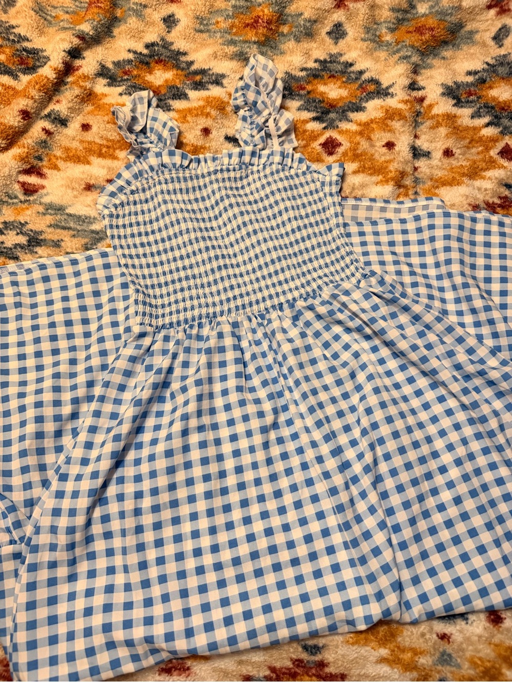 Blue and White Gingham Smocked Sundress